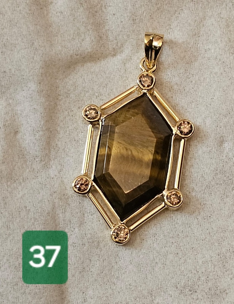 [LG037] LG037 Tiger Eye & Champagne Diamond Pendant (with LC016)