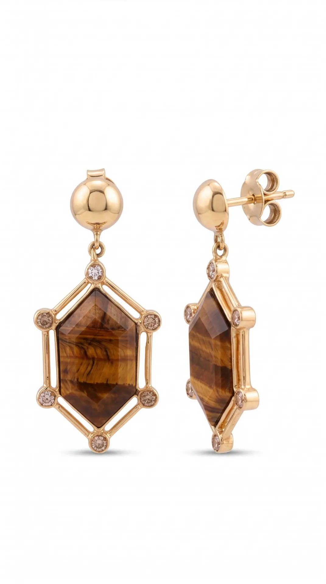 [LG038] LG038 Tiger Eye & Diamond Earrings