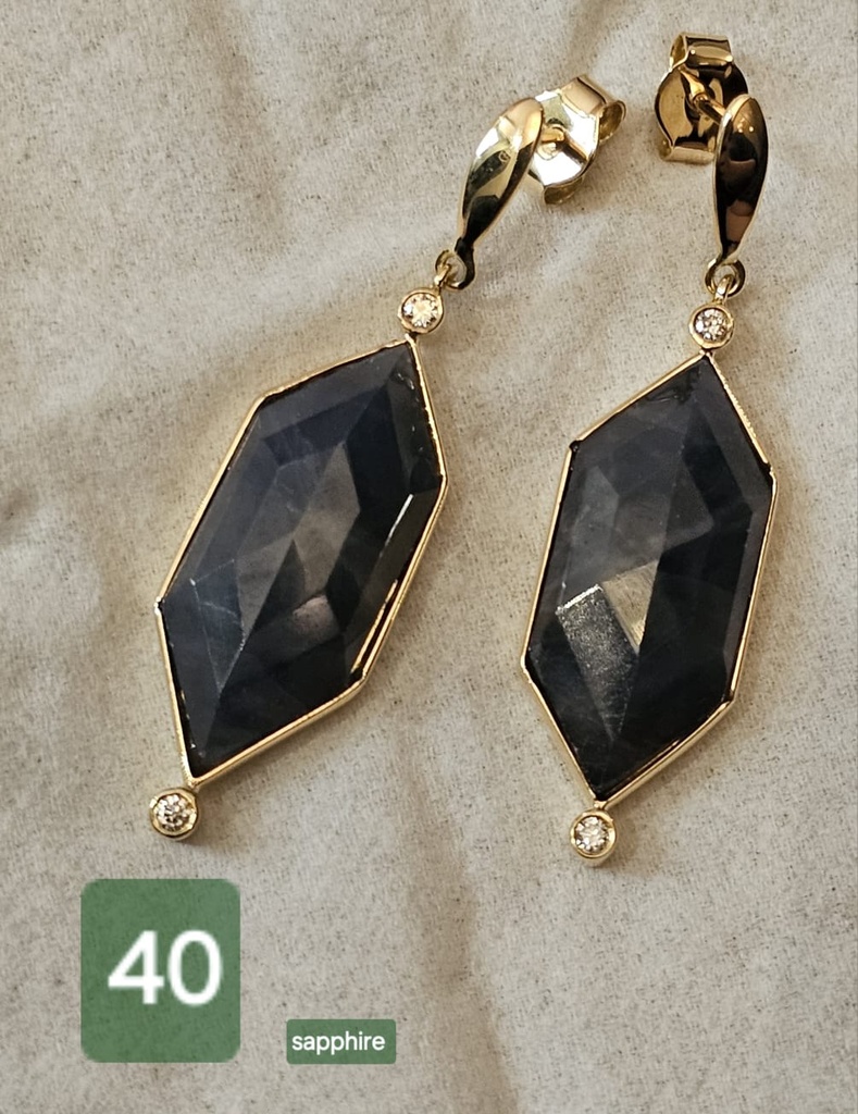 [LG040] LG040 Blue Sapphire & Diamond Earrings