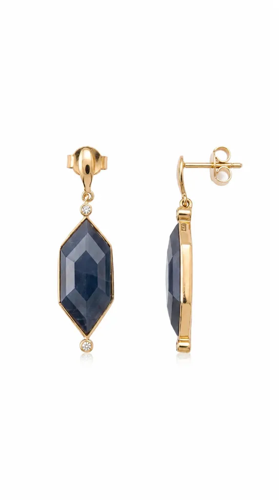 [LG040] LG040 Blue Sapphire & Diamond Earrings